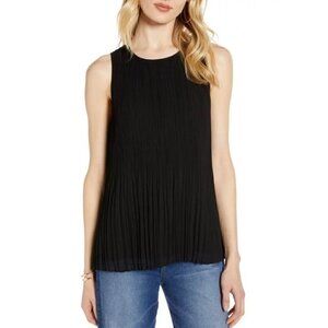 NWT Halogen Size XS Sleeveless Pleated Georgette Top Black MSRP $59